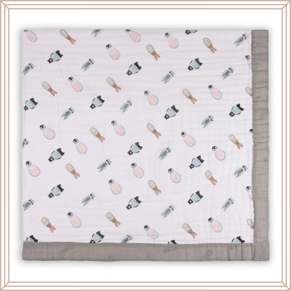 Infants Grey Printed Muslin Blanket