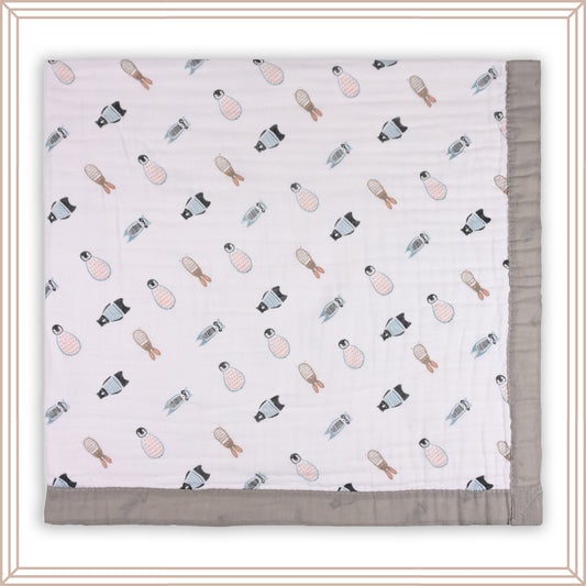 Infants Grey Printed Muslin Blanket