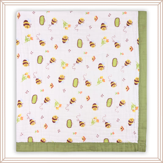 Infants Green Printed Muslin Blanket