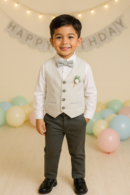 Boys 3 piece strip clothing set with bow tie