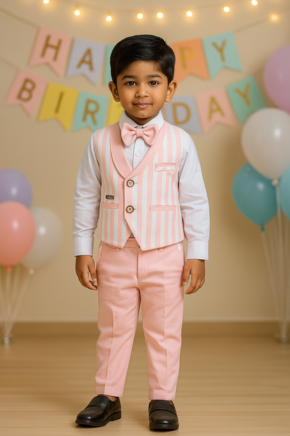 Boys Striped Shirt Clothing Set With Sleeveless Waistcoat