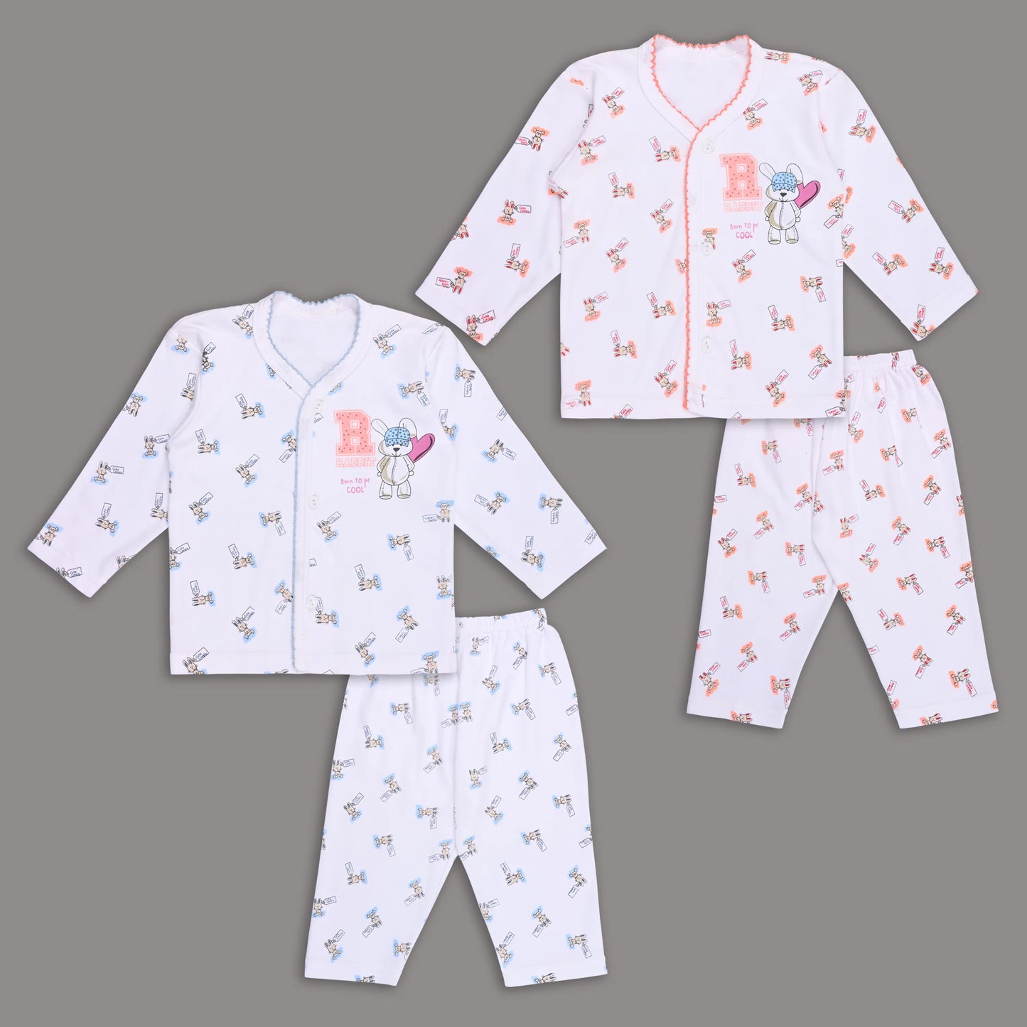 Baby Hosiery Nightwear Set (Shirt & Pyjama) with Cute Print – Pack of 2