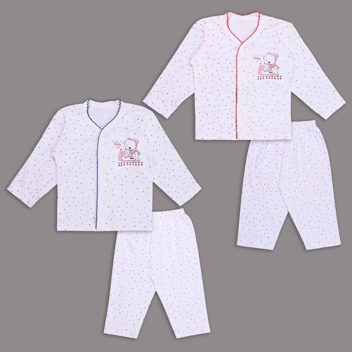 Baby Hosiery Nightwear Set (Shirt & Pyjama) with Cute Print – Pack of 2