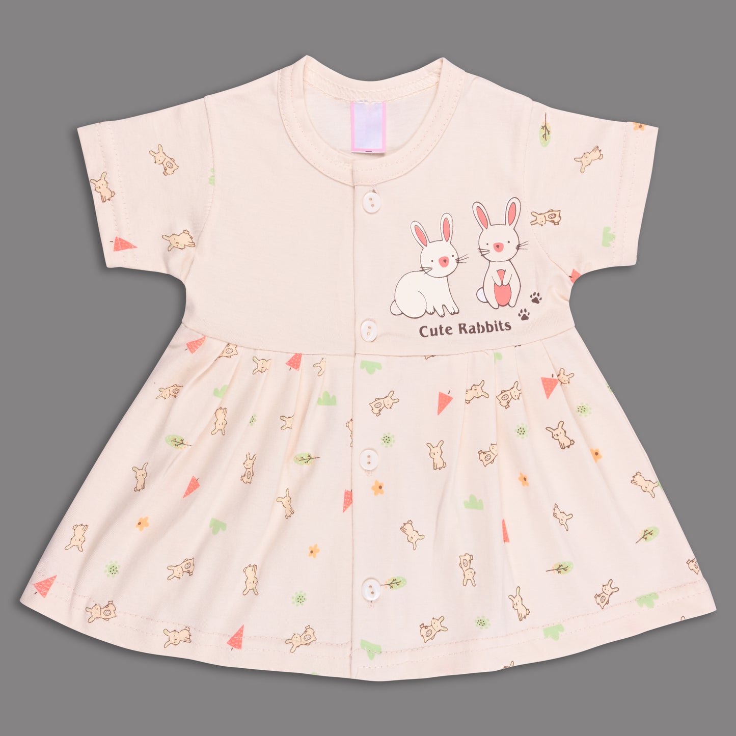 Baby Girls Hosiery Cotton Printed Frock Dress Combo (Pack of 2) – Pink & Cream Cartoon Print