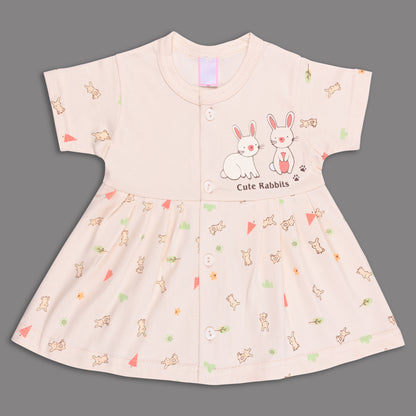 Baby Girls Hosiery Cotton Printed Frock Dress Combo (Pack of 2) – Pink & Cream Cartoon Print