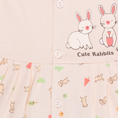 Baby Girls Hosiery Cotton Printed Frock Dress Combo (Pack of 2) – Pink & Cream Cartoon Print