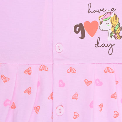 Baby Girls Hosiery Cotton Printed Frock Dress Combo (Pack of 2) – Pink & Cream Cartoon Print