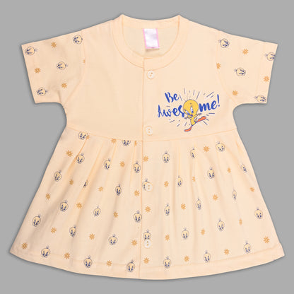 Baby Girls Hosiery Cotton Printed Frock Dress Combo (Pack of 2) – Pink & Cream Cartoon Print