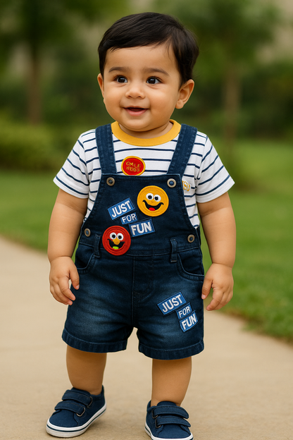 Boys Striped Denim Dungaree Set