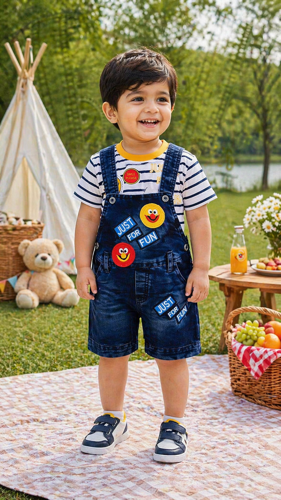 Boys Striped Denim Dungaree Set