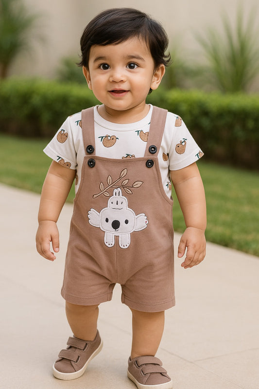 Boys Cotton Cartoon Tshirt and Dungaree Set