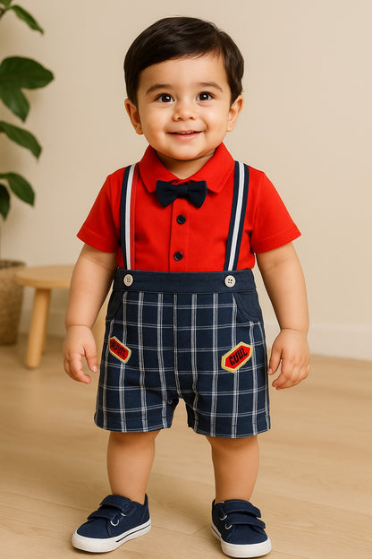 Boys Patch work  T- Shirt And Dungaree