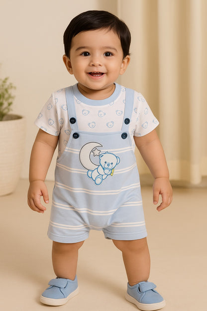 Boys Star Printed Cotton Dungaree Set