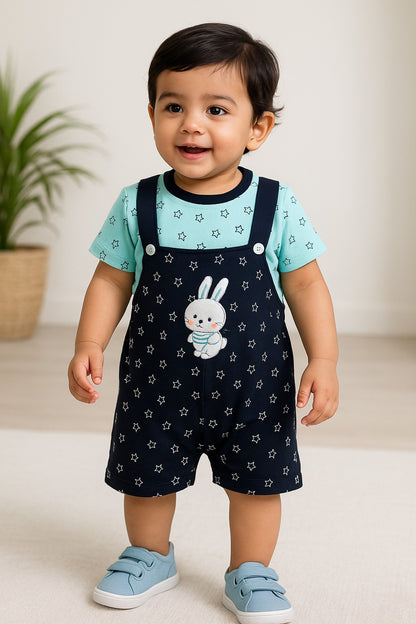 Boys Star Printed Cotton Dungaree Set