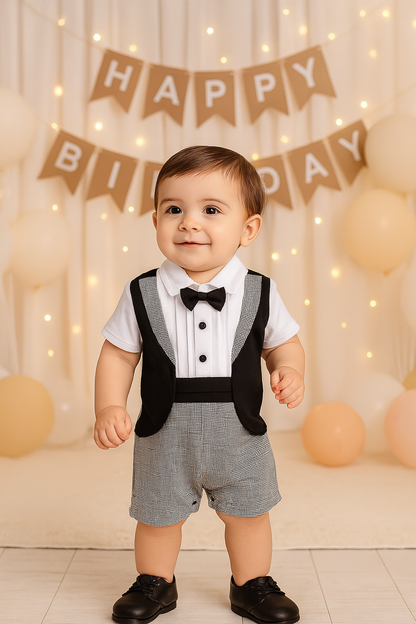 Boys Attached Coat Rompers with Bow Tie