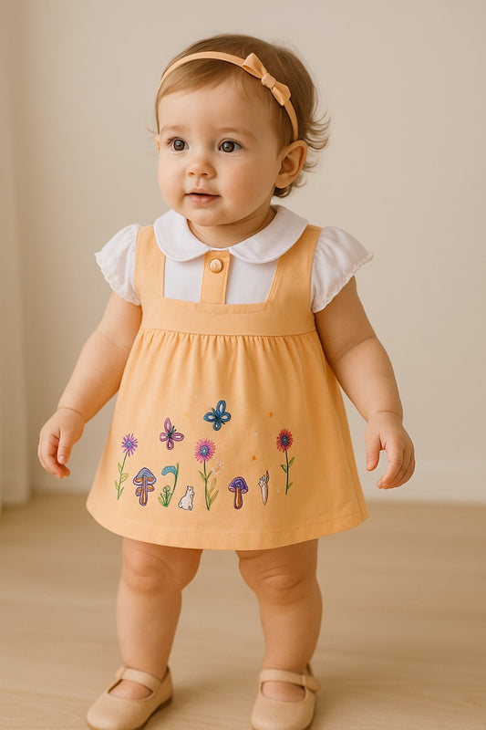 Girls Embroider Cotton A-Line short sleeve frock