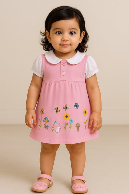 Girls Embroider Cotton A-Line short sleeve frock