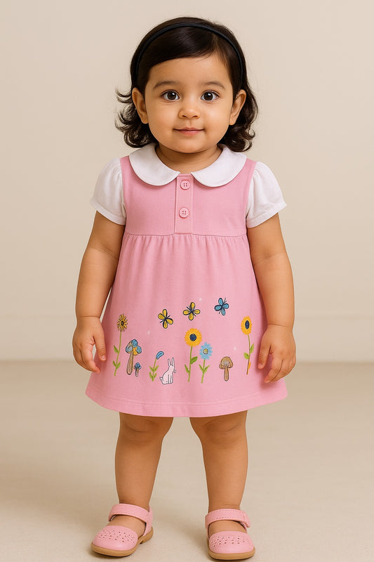 Girls Embroider Cotton A-Line short sleeve frock
