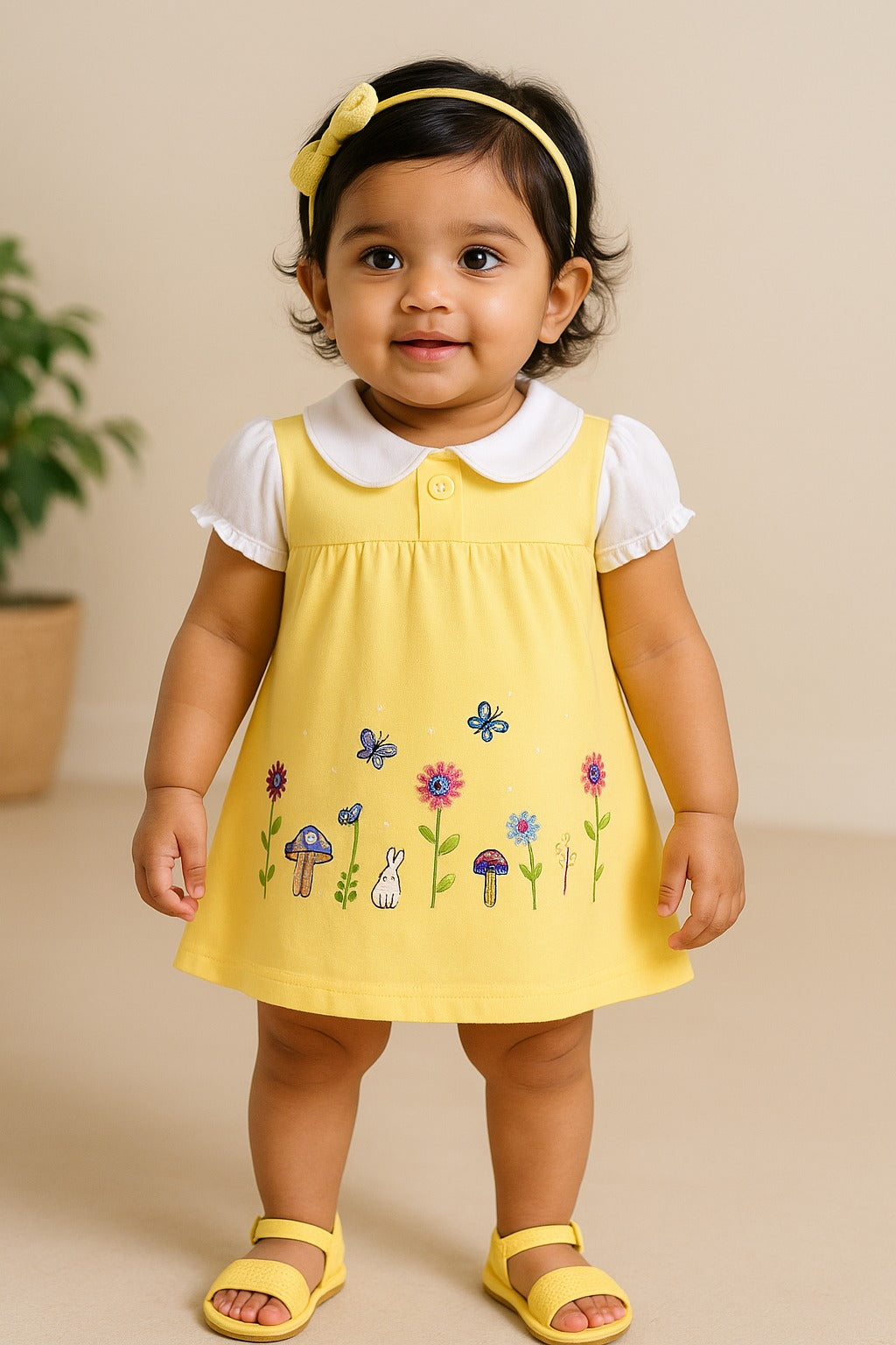 Girls Embroider Cotton A-Line short sleeve frock
