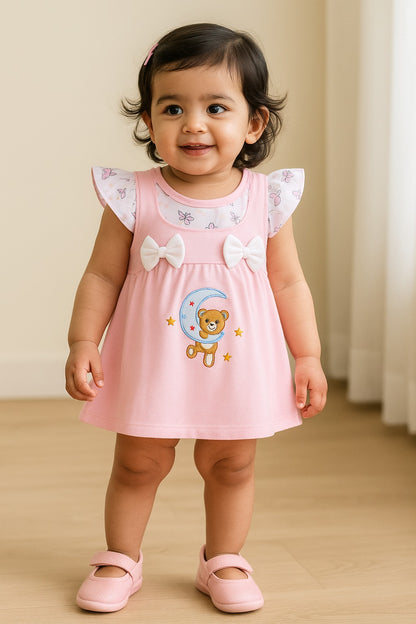 Girls Embroidered Cap sleeve frock dress comes with brief.