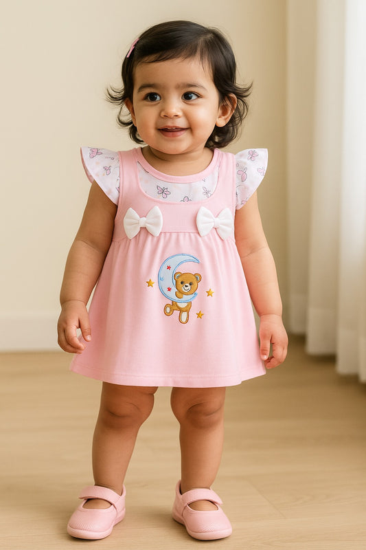 Girls Embroidered Cap sleeve frock dress comes with brief.