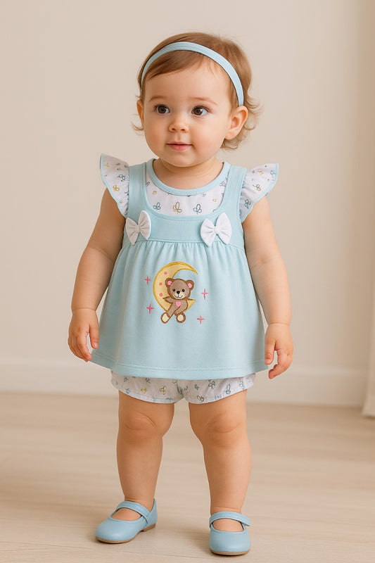 Girls Embroidered Cap sleeve frock dress comes with brief.