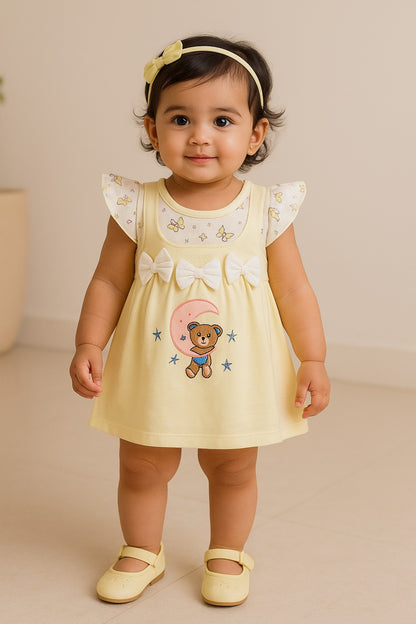 Girls Embroidered Cap sleeve frock dress comes with brief.