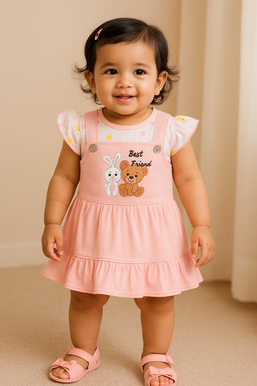 Girls Animal Print Cap Sleeve Frock Dress Comes with Brief