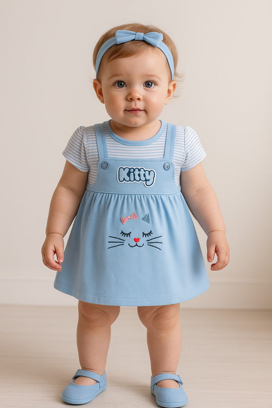 Girls Stripes and Embroidered Cap Sleeve Frock Dress comes With brief.