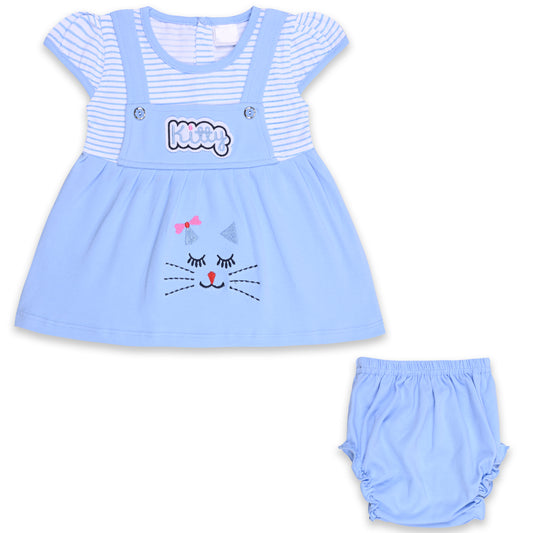 Girls Stripes and Embroidered Cap Sleeve Frock Dress comes With brief.