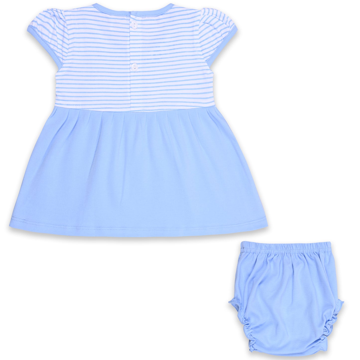 Girls Stripes and Embroidered Cap Sleeve Frock Dress comes With brief.