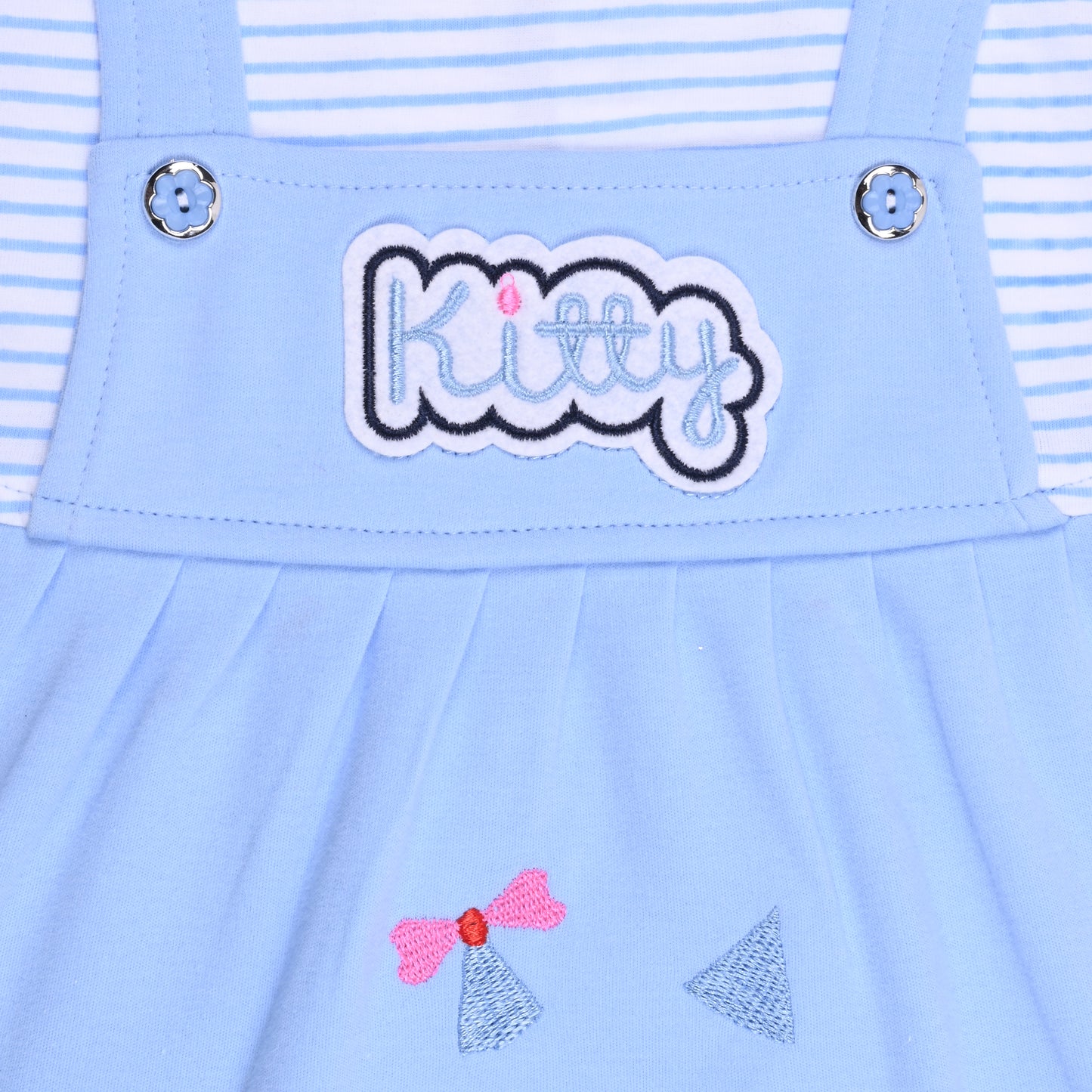 Girls Stripes and Embroidered Cap Sleeve Frock Dress comes With brief.