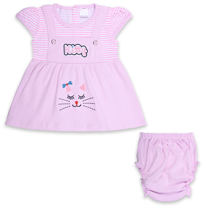 Girls Stripes and Embroidered Cap Sleeve Frock Dress comes With brief.