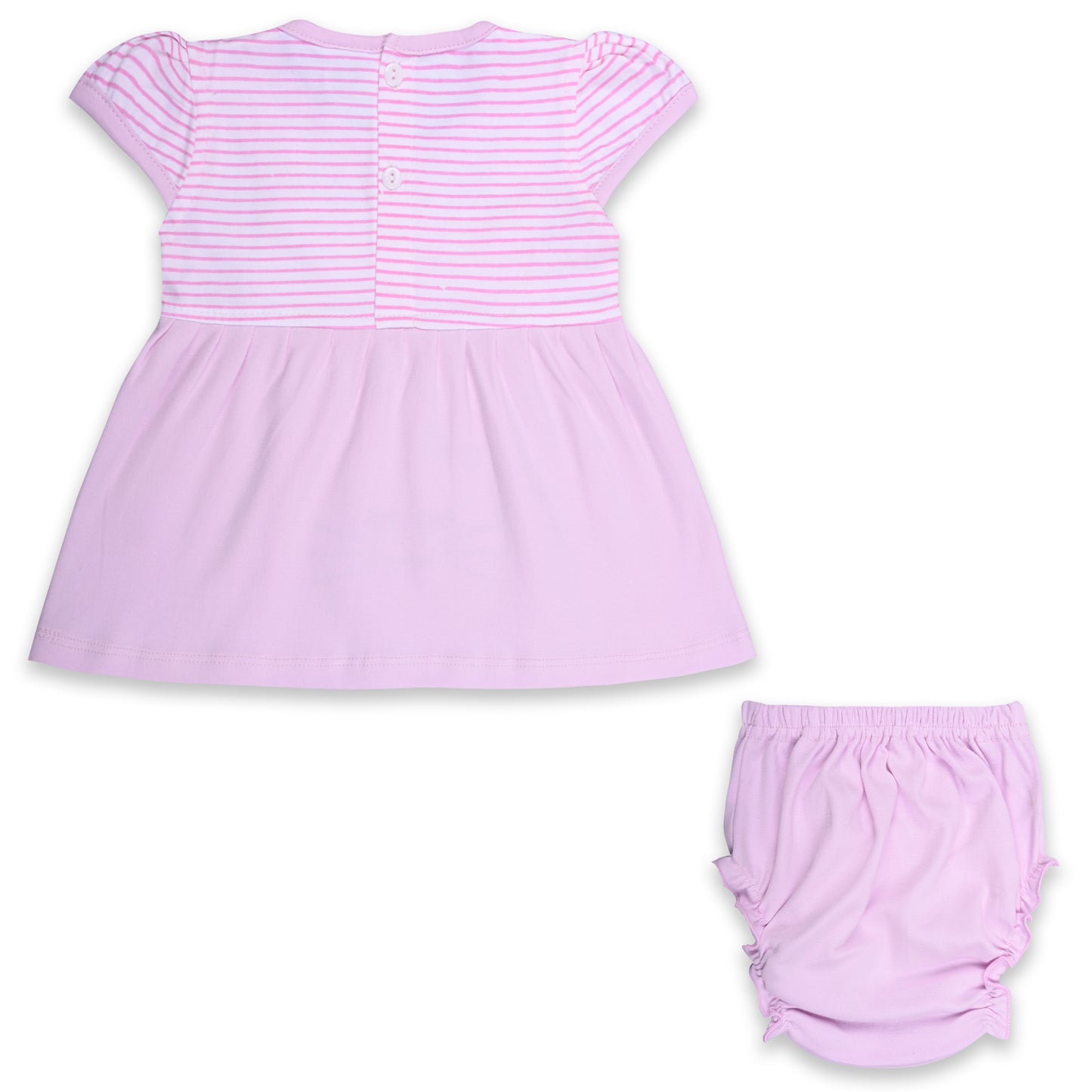 Girls Stripes and Embroidered Cap Sleeve Frock Dress comes With brief.
