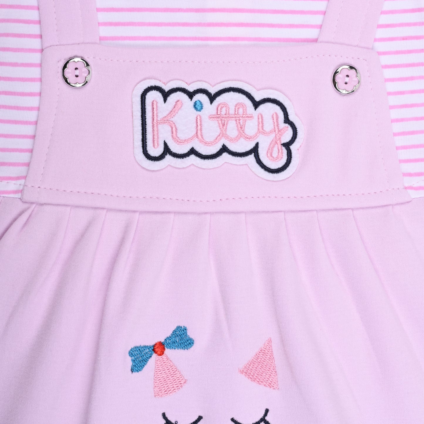 Girls Stripes and Embroidered Cap Sleeve Frock Dress comes With brief.