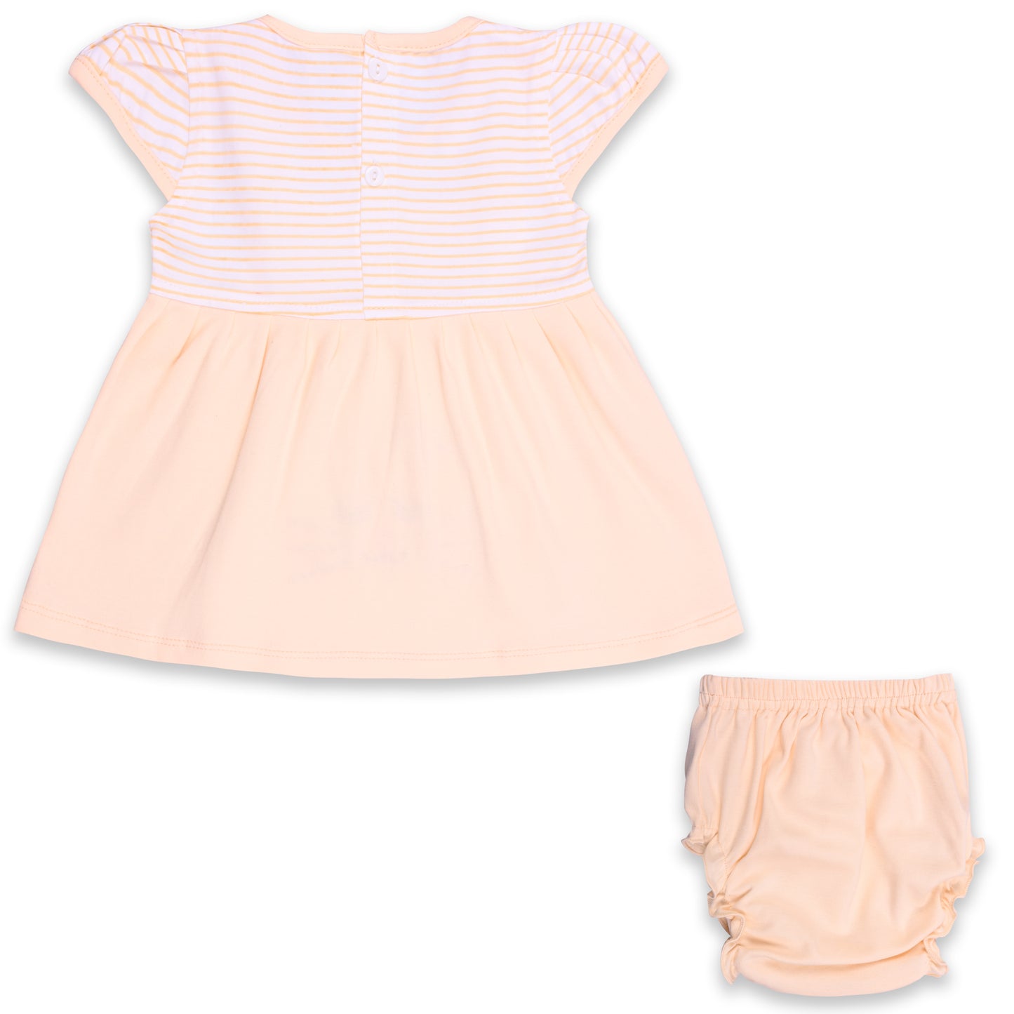 Girls Stripes and Embroidered Cap Sleeve Frock Dress comes With brief.