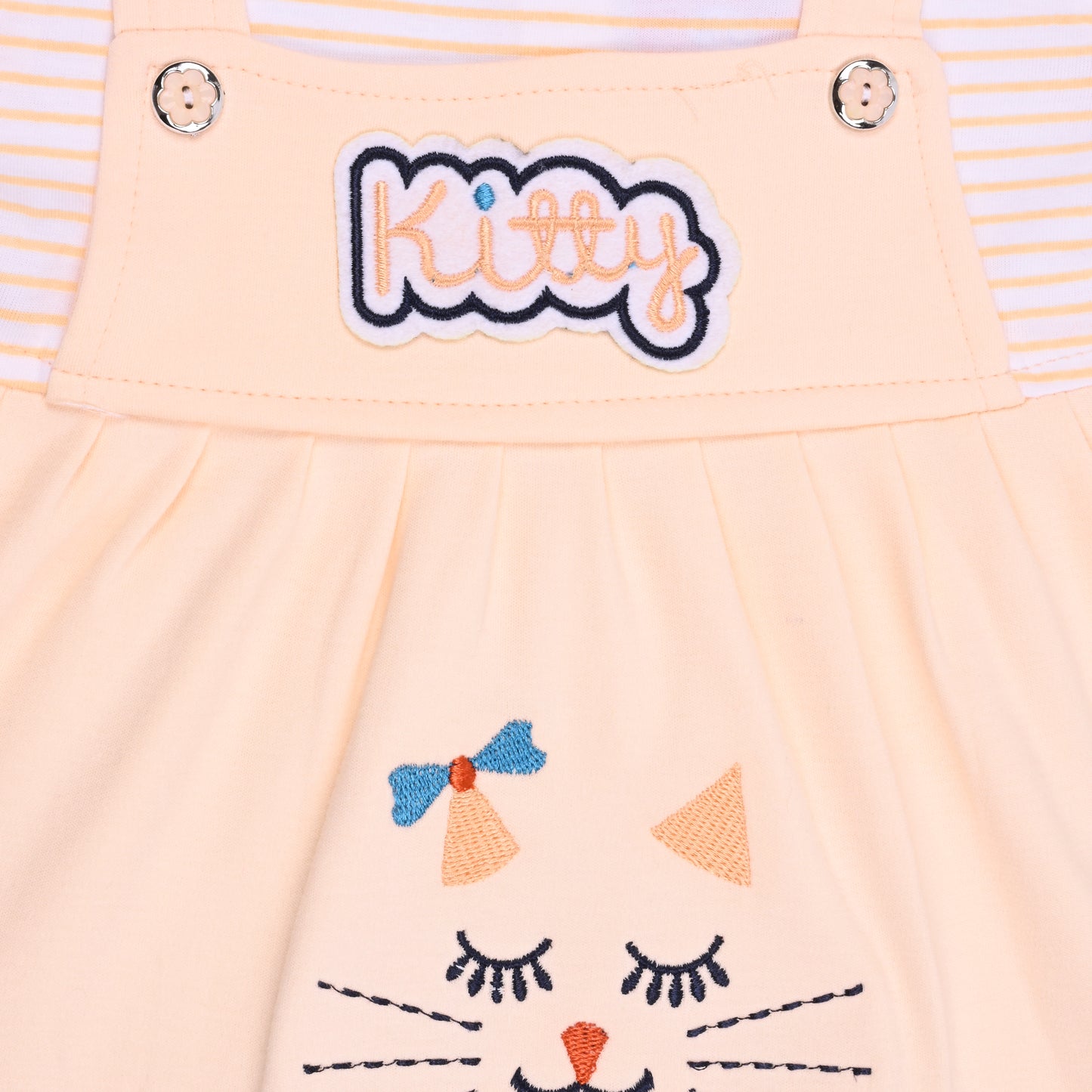 Girls Stripes and Embroidered Cap Sleeve Frock Dress comes With brief.