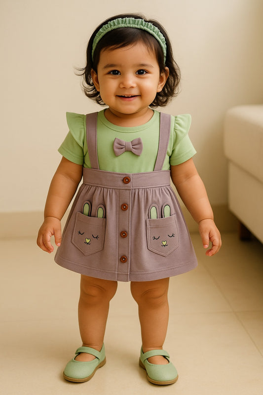 Girls Embroidered Regular Sleeve Frock Dress with Brief - Yellow