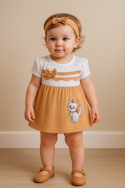 Girls Applique Regular Sleeve Frock Dress Comes with Brief