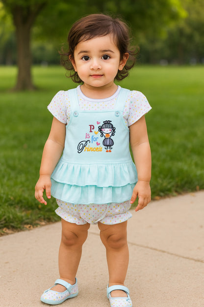 Girls Embroidered Puff Sleeve Frock Dress comes with Brief