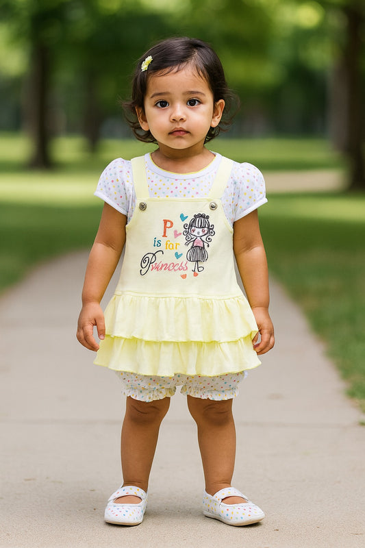 Girls Embroidered Puff Sleeve Frock Dress comes with Brief