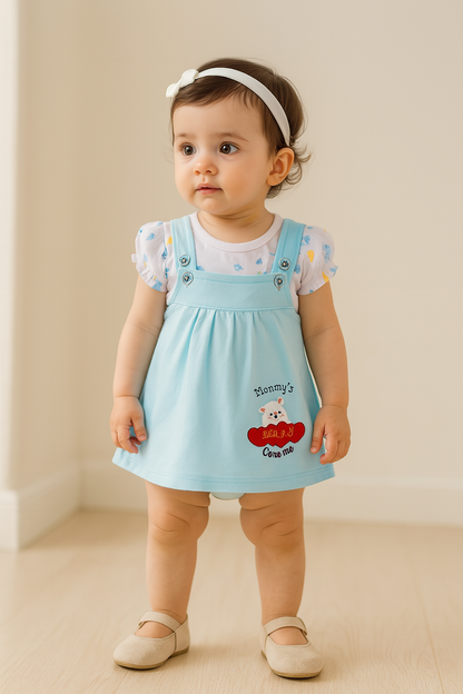 Girls Embroidered Puff Sleeve Frock Dress comes with Brief.