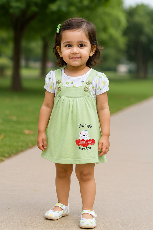 Girls Embroidered Puff Sleeve Frock Dress comes with Brief.