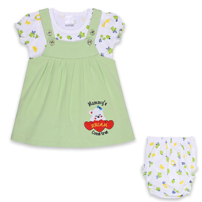 Girls Embroidered Puff Sleeve Frock Dress comes with Brief.