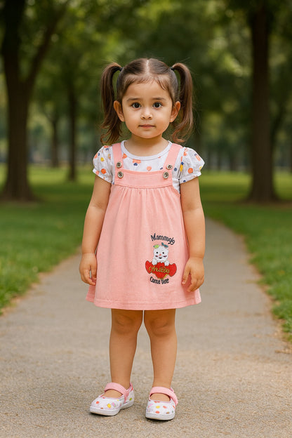 Girls Embroidered Puff Sleeve Frock Dress comes with Brief.