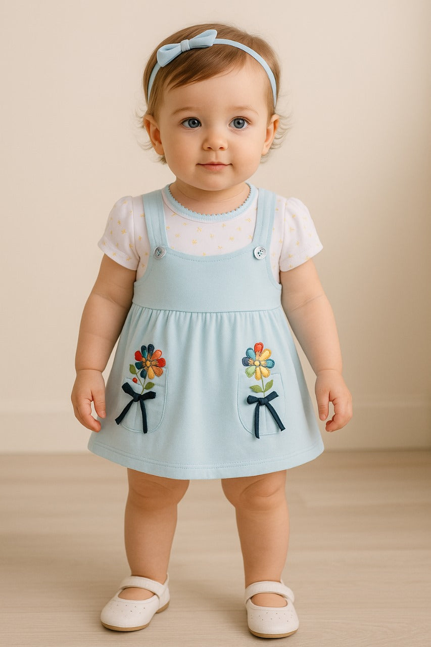 Girls Embroidered With Polka Print Frock Dress Comes With Brief.