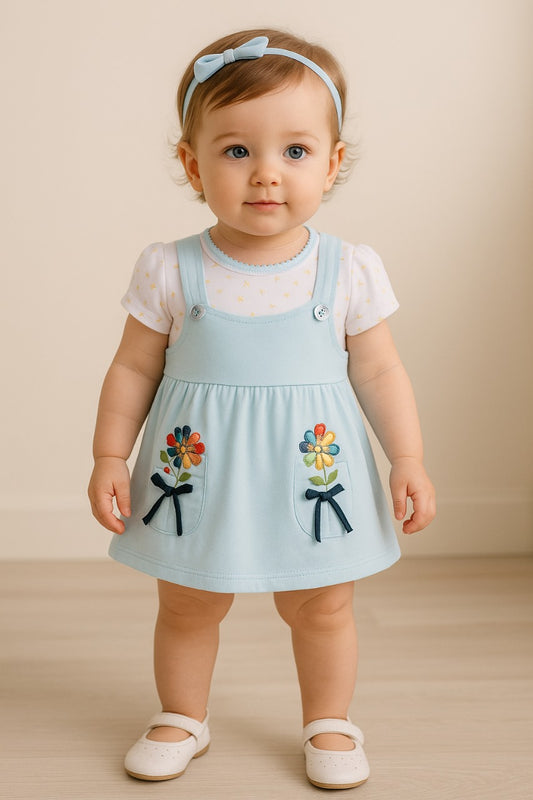 Girls Embroidered With Polka Print Frock Dress Comes With Brief.