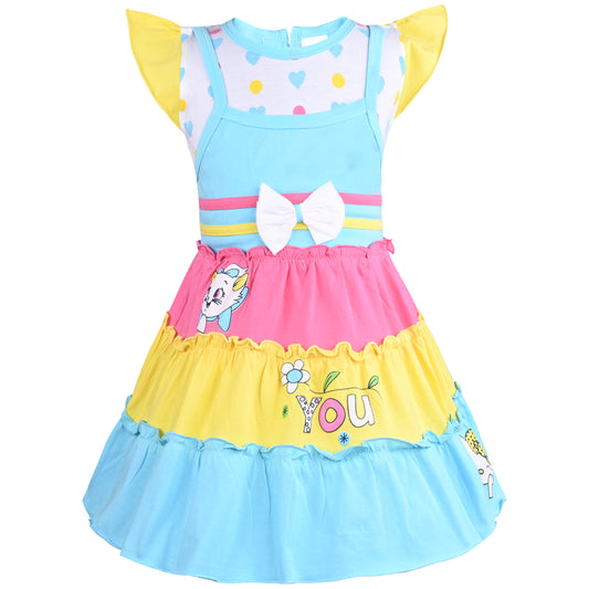 Girls Printed Fit and Flare Cap Sleeve Frock Dress
