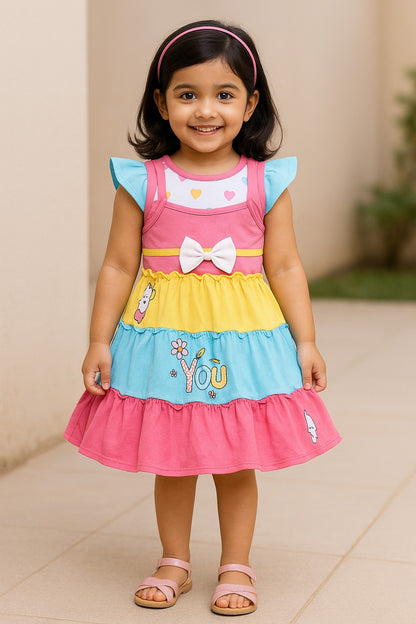 Girls Printed Fit and Flare Cap Sleeve Frock Dress