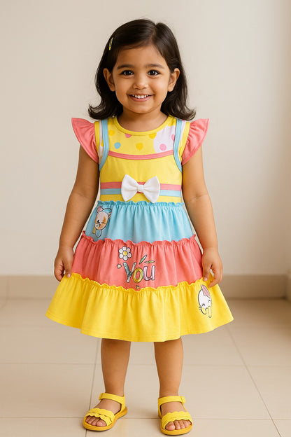 Girls Printed Fit and Flare Cap Sleeve Frock Dress